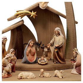 Nativity Scene with shepherds Original Cometa model in painted wood from Valgardena 10 cm - 19 pieces