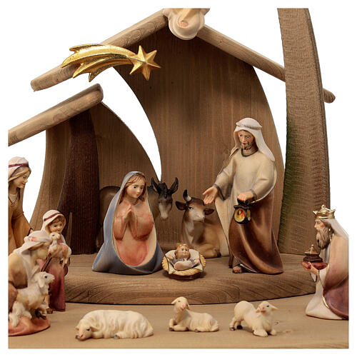 Nativity Scene with shepherds Original Cometa model in painted wood from Valgardena 10 cm - 19 pieces 2