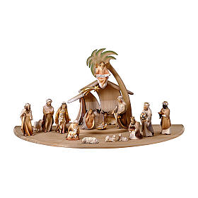 Nativity Scene with shepherds Original Cometa model in painted wood from Val Gardena 12 cm - 19 pieces