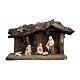 Holy Family in wood grotto 10 cm, nativity Original Comet, in painted Valgardena wood - 7 pcs s1