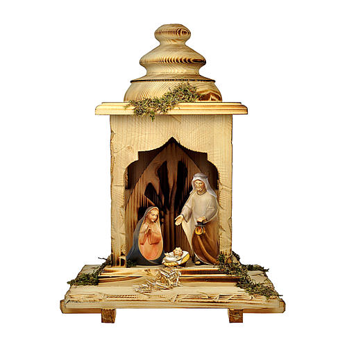 Holy Family in lantern Original Cometa Nativity Scene in painted wood from Val Gardena 12 cm 1