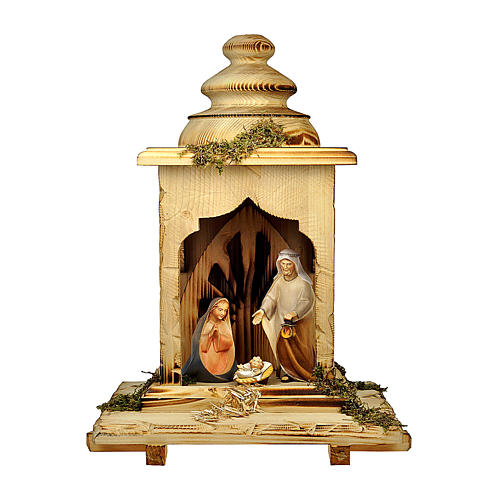 Ste Famille dans lanterne crèche Original Comète bois peint Val Gardena 12 cm 1