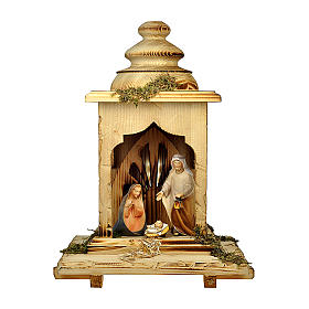 Sacred Family in lantern with light 12 cm, nativity Original Comet, in painted Valgardena wood