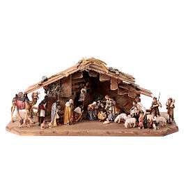 Hut with set of 27 figurines in painted wood for Kostner Nativity Scene 9.5 cm