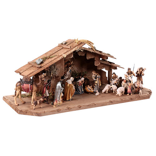 Hut with set of 27 figurines in painted wood for Kostner Nativity Scene 9.5 cm 5