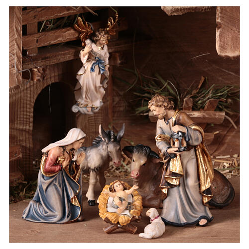Capanna Notte Sacra con set 27 pz legno dipinto presepe Kostner 9,5 cm 2