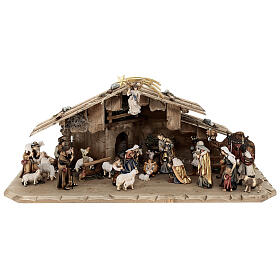 Stable and set of 27 pieces in painted wood Kostner Nativity Scene 12 cm
