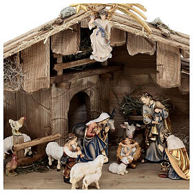 Stable and set of 27 pieces in painted wood Kostner Nativity Scene 12 cm