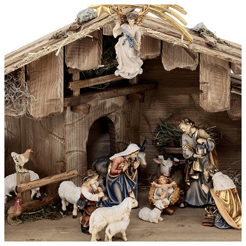 Stable and set of 27 pieces in painted wood Kostner Nativity Scene 12 cm 2