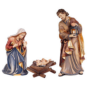 Holy Family figurine with simple manger painted wood 9.5 cm Kostner nativity