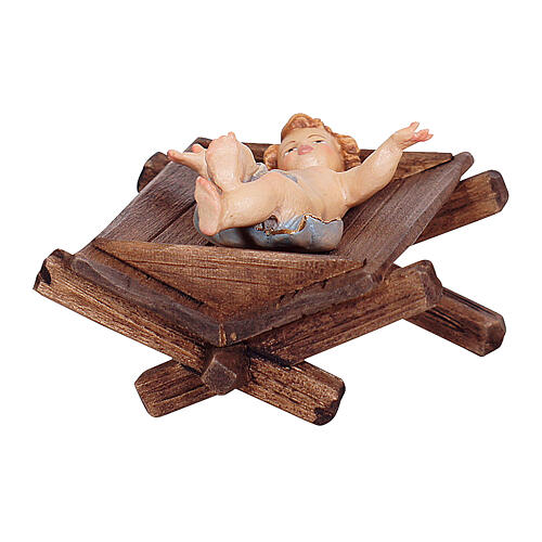 Holy Family figurine with simple manger painted wood 9.5 cm Kostner nativity 3