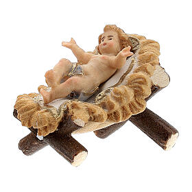 Gesù Bambino in culla legno dipinto presepe Kostner 9,5 cm