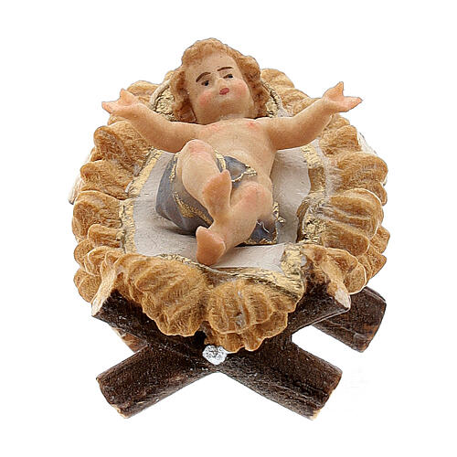 Gesù Bambino in culla legno dipinto presepe Kostner 9,5 cm 1