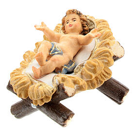 Baby Jesus inside cradle in painted wood for Kostner Nativity Scene 12 cm