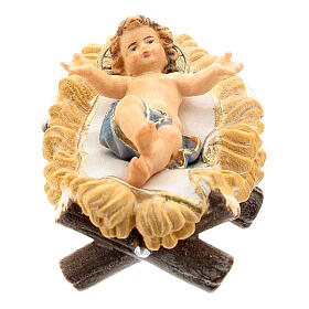 Gesù Bambino in culla legno dipinto presepe Kostner 12 cm