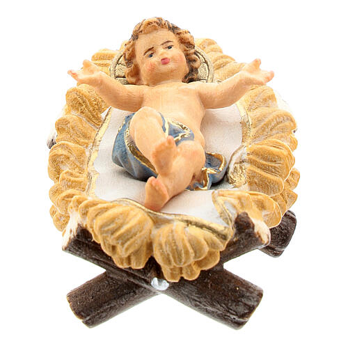 Gesù Bambino in culla legno dipinto presepe Kostner 12 cm 1