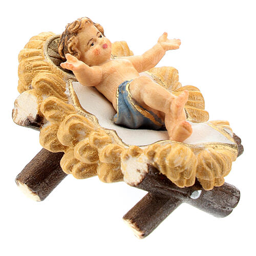 Gesù Bambino in culla legno dipinto presepe Kostner 12 cm 3