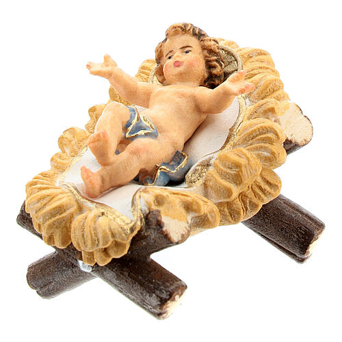 Baby Jesus figurine in manger 12 cm, nativity Kostner, in painted wood 2