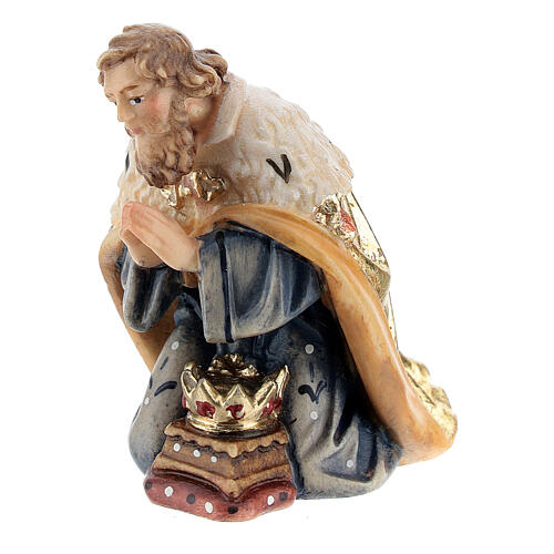 Re inginocchiato legno dipinto presepe Kostner 9,5 cm 2