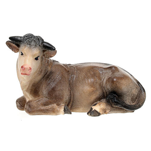 Bue sdraiato legno dipinto presepe Kostner 9,5 cm 1
