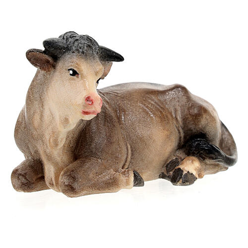Bue sdraiato legno dipinto presepe Kostner 9,5 cm 2