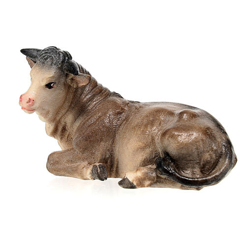 Bue sdraiato legno dipinto presepe Kostner 9,5 cm 3