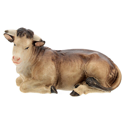 Ox lying down 12 cm, nativity Kostner, in painted wood 1