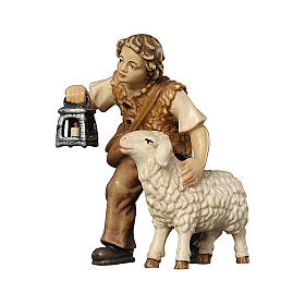 Child with sheep in painted wood for Kostner Nativity Scene 9.5 cm