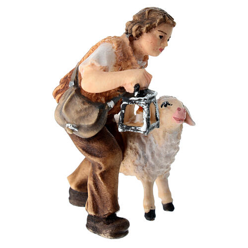 Enfant avec mouton bois peint crèche Kostner 9,5 cm 2