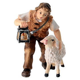 Bambino con pecora legno dipinto presepe Kostner 9,5 cm