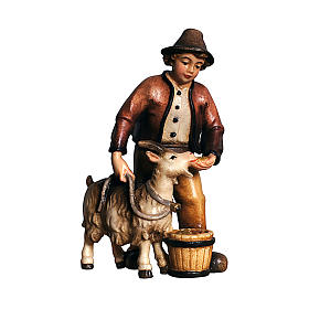 Ragazzo con capra legno dipinto presepe Kostner 9,5 cm