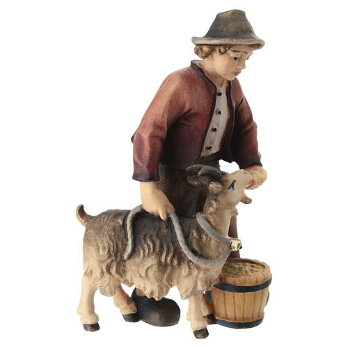Boy with goat 9.5 cm, nativity Kostner, in painted wood 2