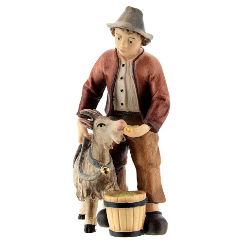 Child with goat in painted wood for Kostner Nativity Scene 12 cm 2