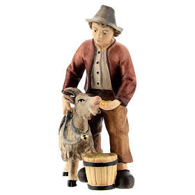 Ragazzo con capra legno dipinto presepe Kostner 12 cm