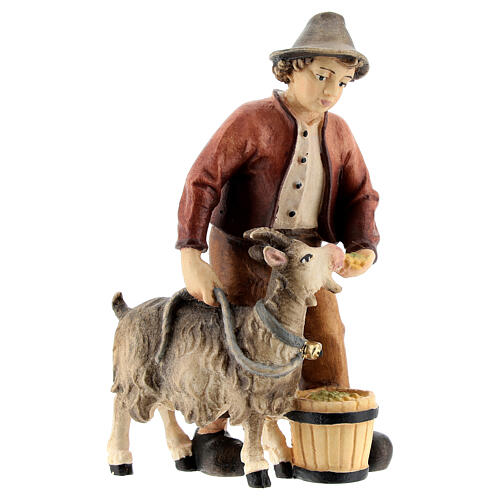 Young shepherd with goat 12 cm, nativity Kostner, in painted wood 1