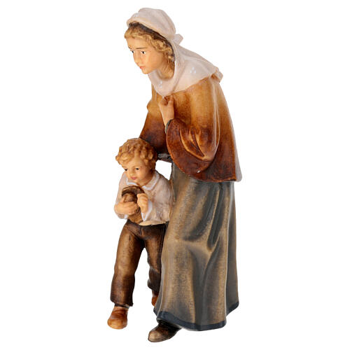 Mujer con niño madera pintada belén Kostner 12 cm 3