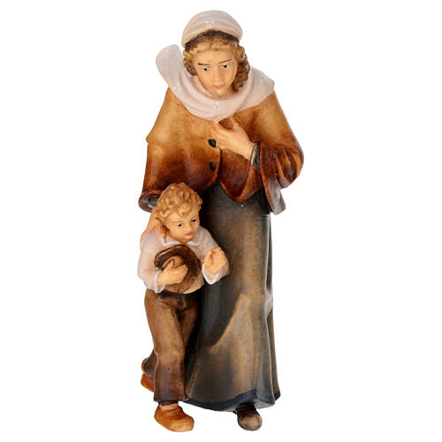 Donna con bambino legno dipinto presepe Kostner 12 cm 1