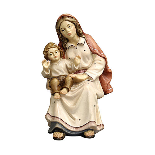 Donna seduta con bambino legno dipinto presepe Kostner 12 cm 1