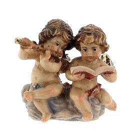 Coppia angioletti legno dipinto presepe Kostner 9,5 cm