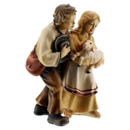 Couple d'enfants bois peint crèche Kostner 9,5 cm 3