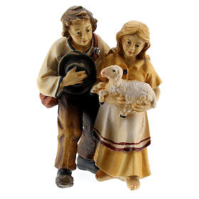 Children with sheep 9.5 cm, nativity Kostner, in painted wood