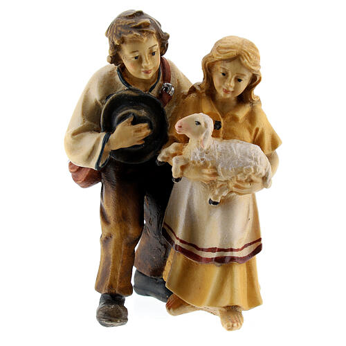 Children with sheep 9.5 cm, nativity Kostner, in painted wood 1