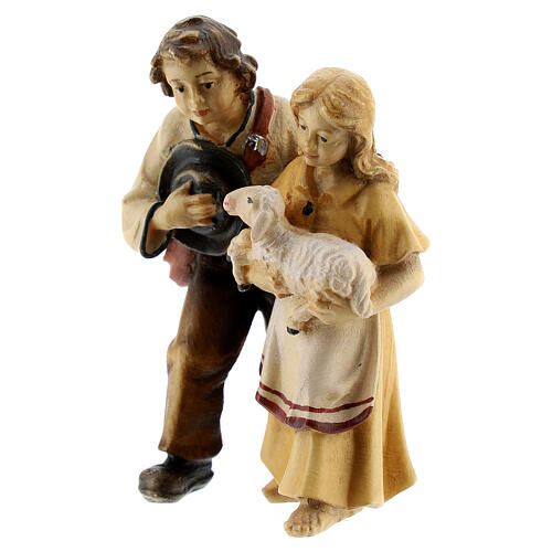 Children with sheep 9.5 cm, nativity Kostner, in painted wood 2