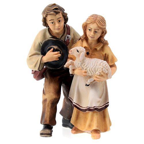 Coppia bambini legno dipinto presepe Kostner 12 cm 1