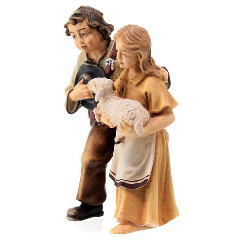 Coppia bambini legno dipinto presepe Kostner 12 cm 3