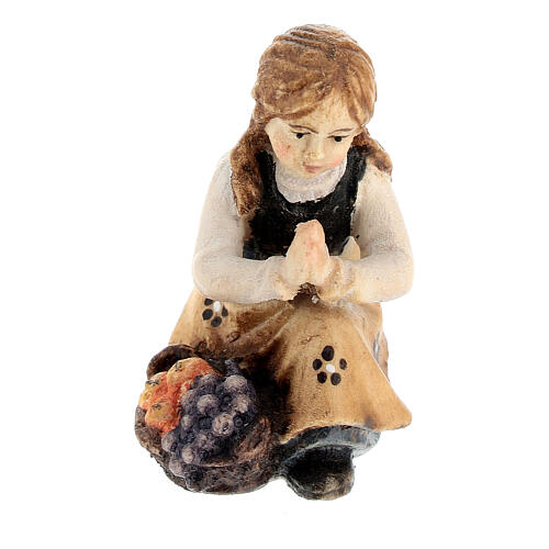 Petite fille agenouillée bois peint crèche Kostner 9,5 cm 1