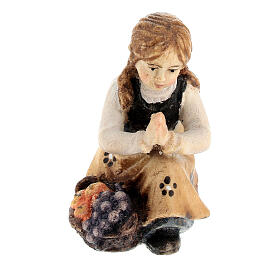 Bambina inginocchiata legno dipinto presepe Kostner 9,5 cm