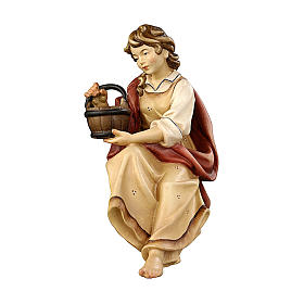 Shepherdess for fountain 9.5 cm, nativity Kostner, in painted wood