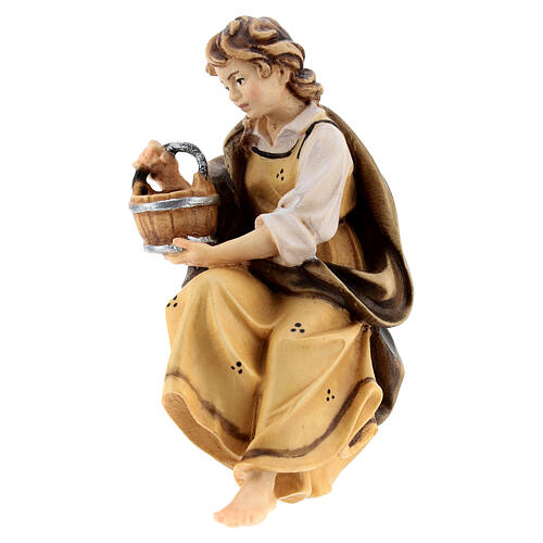 Shepherdess for fountain scene 12 cm, nativity Kostner, in painted wood 1