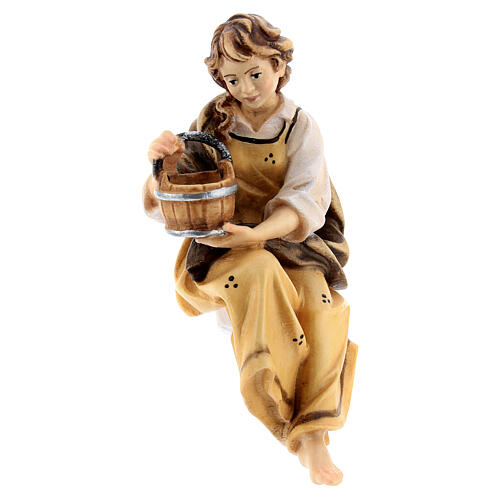 Shepherdess for fountain scene 12 cm, nativity Kostner, in painted wood 2